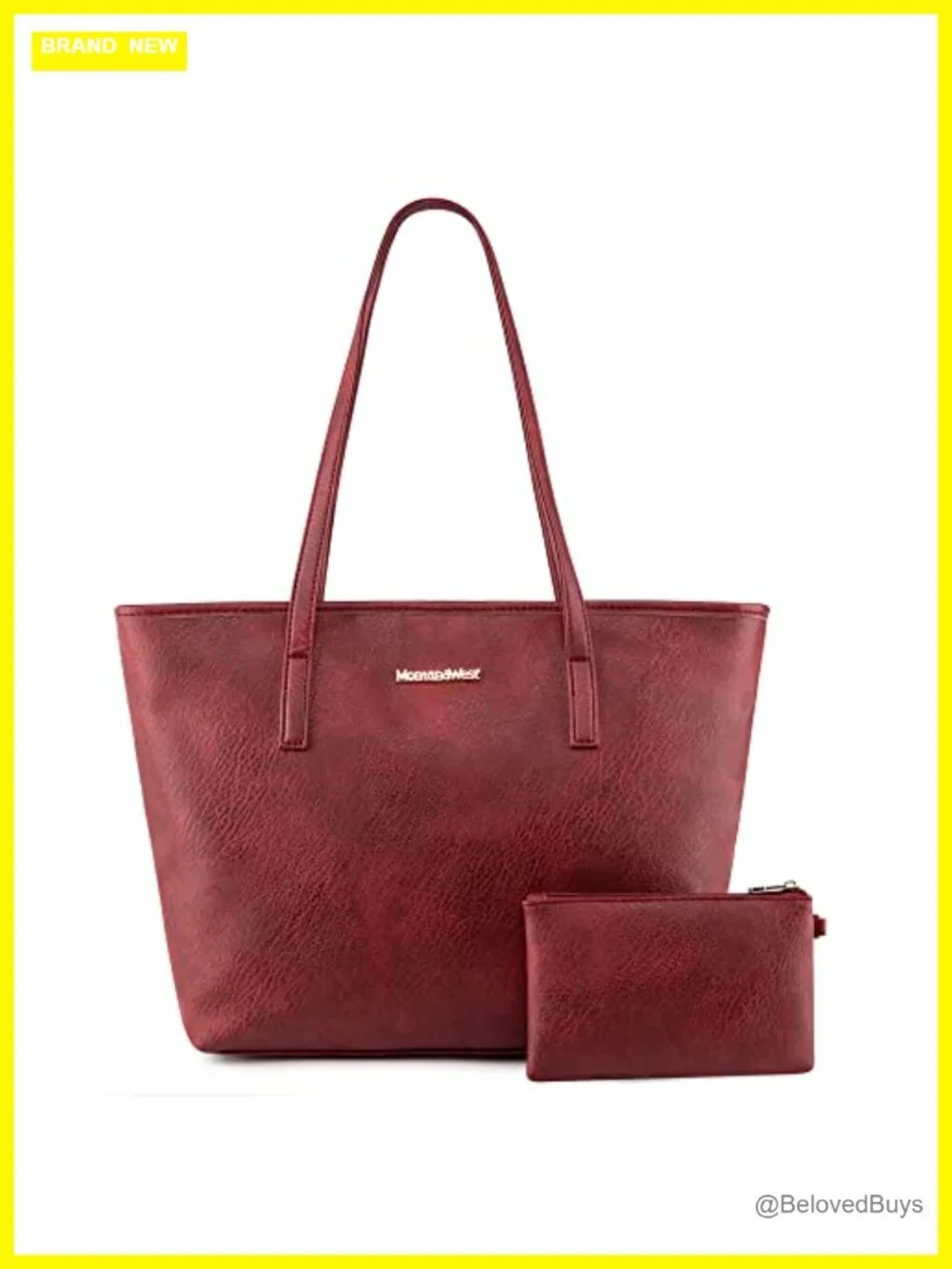 Large Faux Leather Tote Bag with Detachable Pouch for Work and Travel